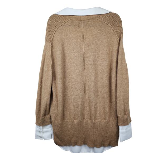 Brochu Walker The Looker Camel Tan Cashmere Oversize V-Neck Sweater White Layer - Picture 8 of 13